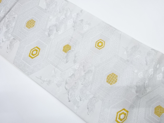 JAPANESE KIMONO / ANTIQUE FUKURO OBI / WOVEN KIKKO PATTERN